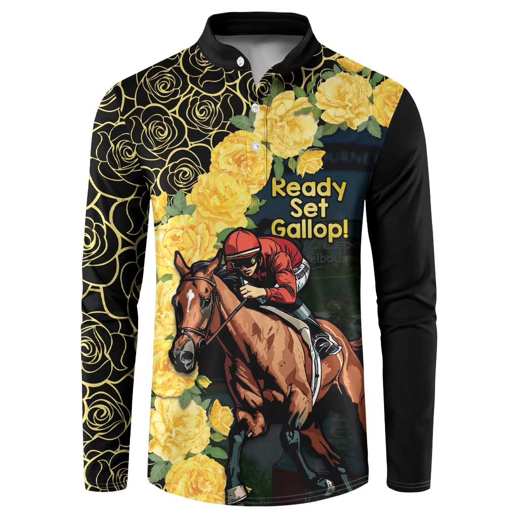 Melbourne Horse Racing Button Sweatshirt Yellow Roses - Ready Set Gallop! - Wonder Print Shop