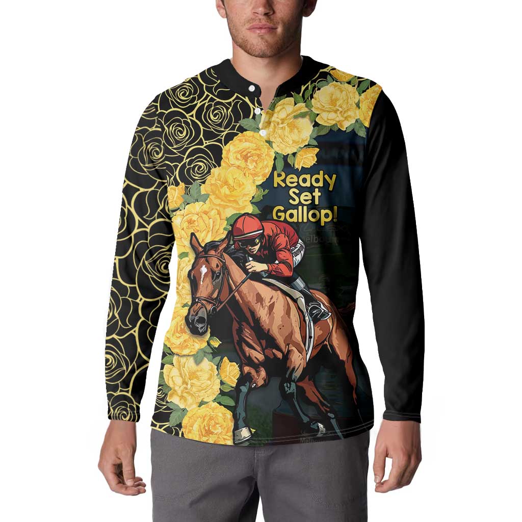 Melbourne Horse Racing Button Sweatshirt Yellow Roses - Ready Set Gallop! - Wonder Print Shop