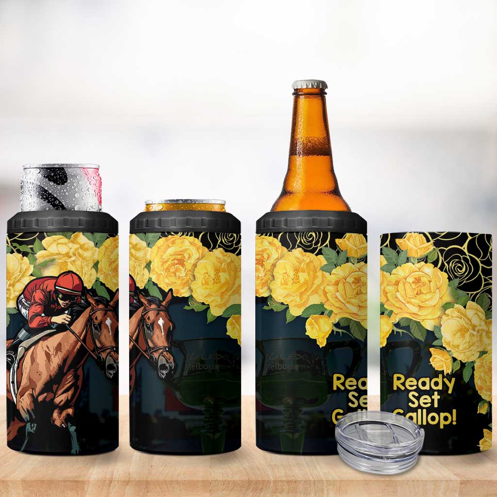 Melbourne Horse Racing 4 in 1 Can Cooler Tumbler Yellow Roses - Ready Set Gallop! - Wonder Print Shop
