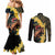 Melbourne Horse Racing Couples Matching Mermaid Dress and Long Sleeve Button Shirt Yellow Roses - Ready Set Gallop! - Wonder Print Shop