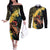 Melbourne Horse Racing Couples Matching Off The Shoulder Long Sleeve Dress and Long Sleeve Button Shirt Yellow Roses - Ready Set Gallop! - Wonder Print Shop