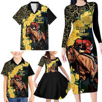 Melbourne Horse Racing Family Matching Long Sleeve Bodycon Dress and Hawaiian Shirt Yellow Roses - Ready Set Gallop! - Wonder Print Shop