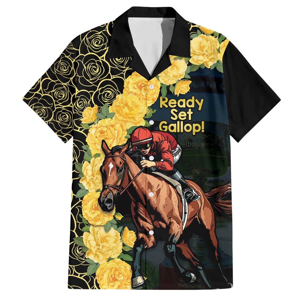 Melbourne Horse Racing Family Matching Long Sleeve Bodycon Dress and Hawaiian Shirt Yellow Roses - Ready Set Gallop! - Wonder Print Shop