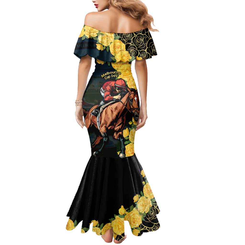 Melbourne Horse Racing Family Matching Mermaid Dress and Hawaiian Shirt Yellow Roses - Ready Set Gallop! - Wonder Print Shop