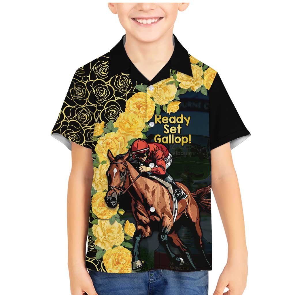 Melbourne Horse Racing Family Matching Mermaid Dress and Hawaiian Shirt Yellow Roses - Ready Set Gallop! - Wonder Print Shop