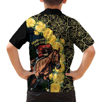 Melbourne Horse Racing Family Matching Off The Shoulder Long Sleeve Dress and Hawaiian Shirt Yellow Roses - Ready Set Gallop! - Wonder Print Shop