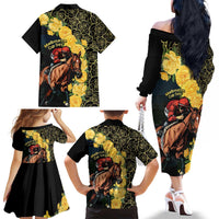 Melbourne Horse Racing Family Matching Off The Shoulder Long Sleeve Dress and Hawaiian Shirt Yellow Roses - Ready Set Gallop! - Wonder Print Shop
