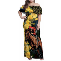 Melbourne Horse Racing Family Matching Off Shoulder Maxi Dress and Hawaiian Shirt Yellow Roses - Ready Set Gallop! - Wonder Print Shop