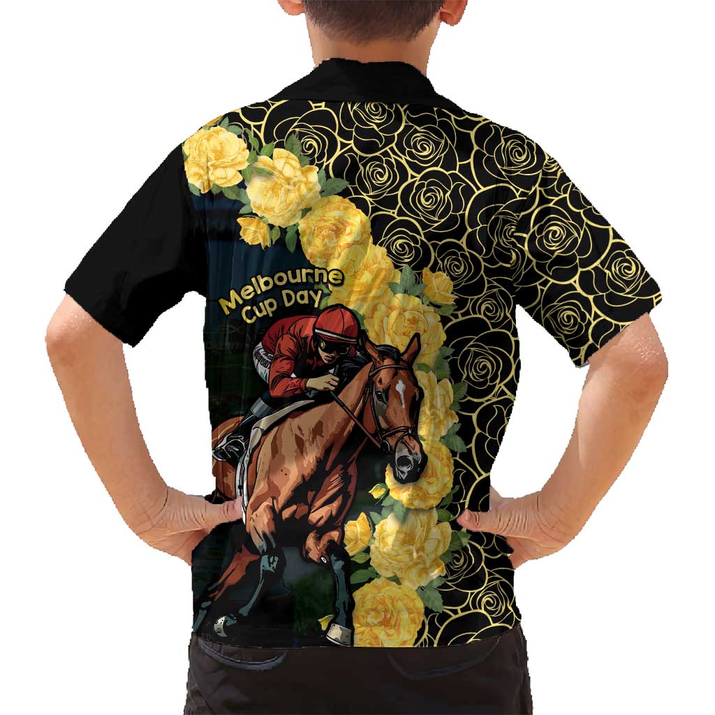 Melbourne Horse Racing Family Matching Off Shoulder Short Dress and Hawaiian Shirt Yellow Roses - Ready Set Gallop! - Wonder Print Shop