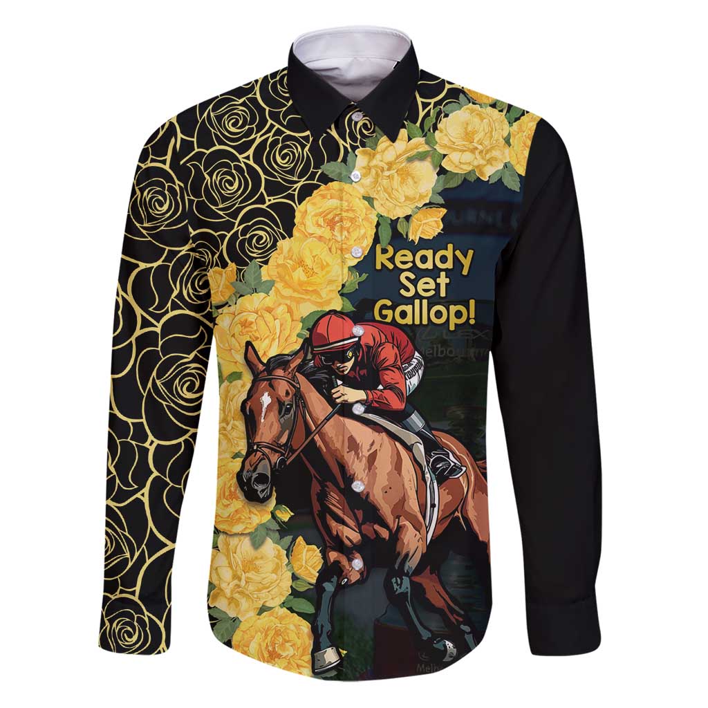 Melbourne Horse Racing Family Matching Puletasi and Hawaiian Shirt Yellow Roses - Ready Set Gallop! - Wonder Print Shop