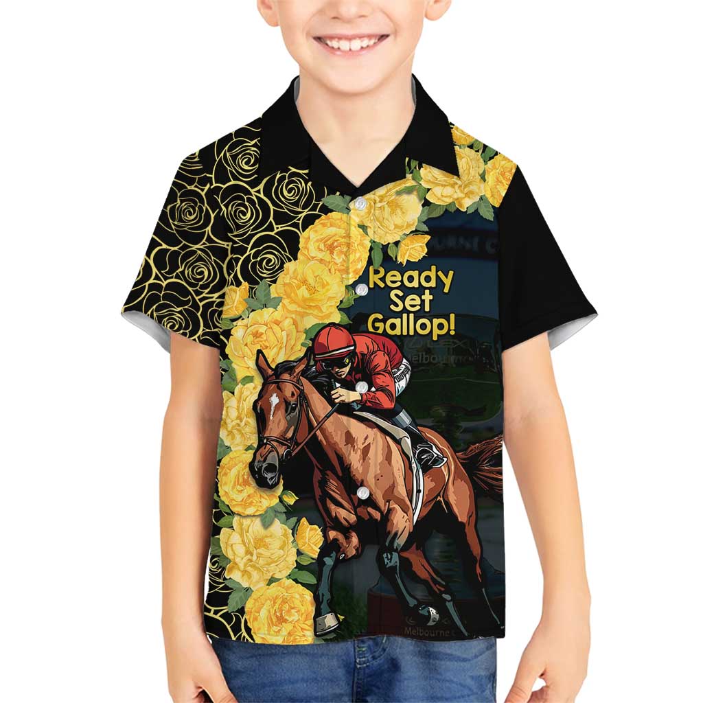Melbourne Horse Racing Family Matching Puletasi and Hawaiian Shirt Yellow Roses - Ready Set Gallop! - Wonder Print Shop