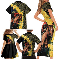 Melbourne Horse Racing Family Matching Short Sleeve Bodycon Dress and Hawaiian Shirt Yellow Roses - Ready Set Gallop! - Wonder Print Shop