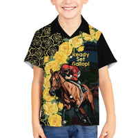 Melbourne Horse Racing Family Matching Short Sleeve Bodycon Dress and Hawaiian Shirt Yellow Roses - Ready Set Gallop! - Wonder Print Shop