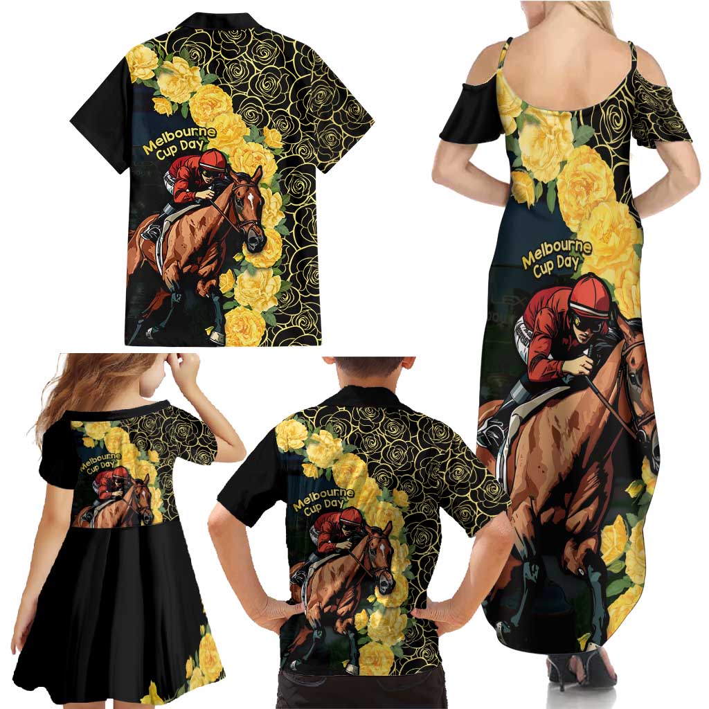 Melbourne Horse Racing Family Matching Summer Maxi Dress and Hawaiian Shirt Yellow Roses - Ready Set Gallop! - Wonder Print Shop