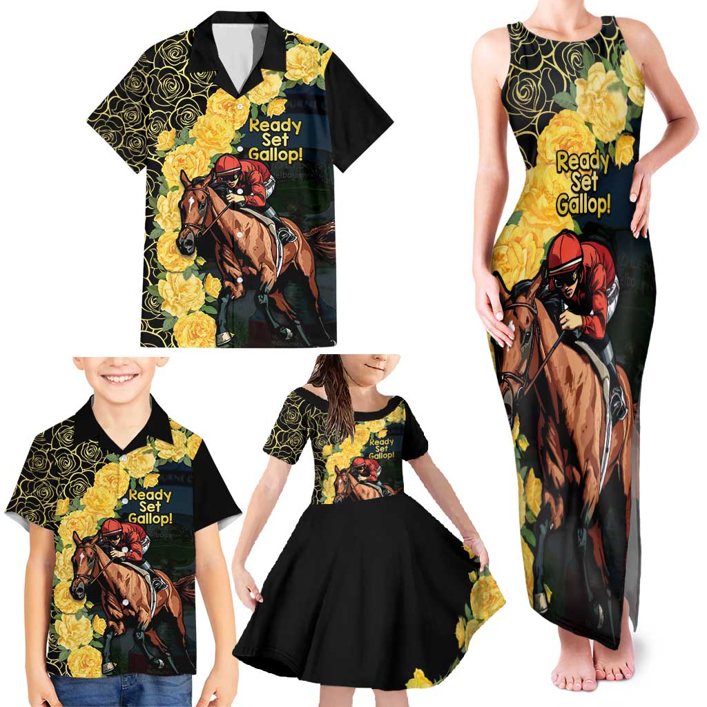 Melbourne Horse Racing Family Matching Tank Maxi Dress and Hawaiian Shirt Yellow Roses - Ready Set Gallop! - Wonder Print Shop
