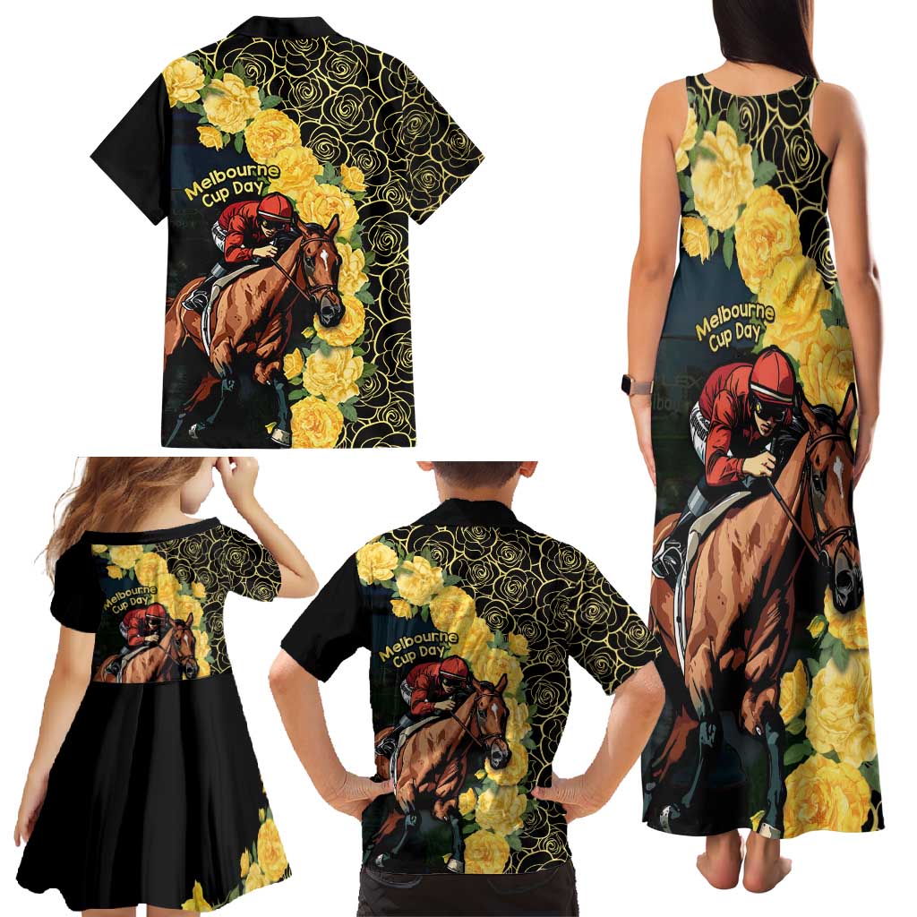 Melbourne Horse Racing Family Matching Tank Maxi Dress and Hawaiian Shirt Yellow Roses - Ready Set Gallop! - Wonder Print Shop