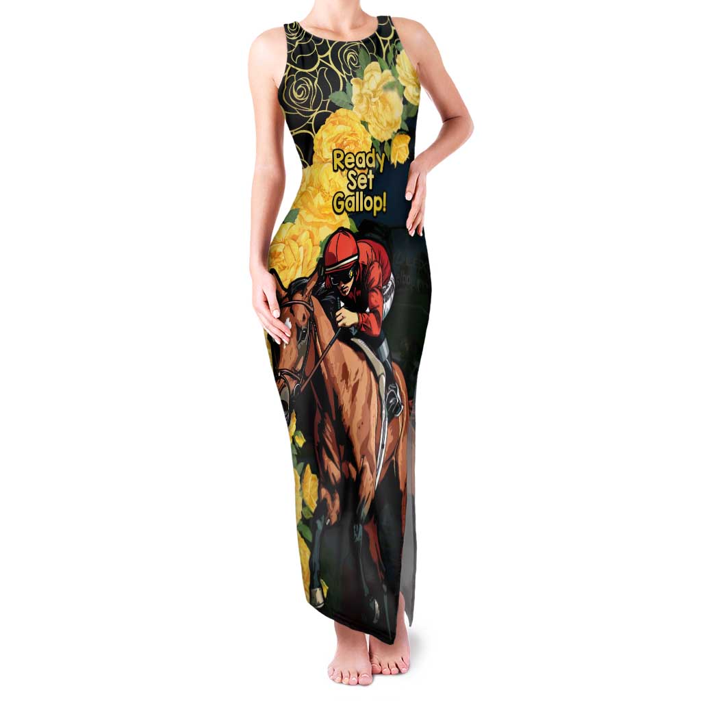 Melbourne Horse Racing Family Matching Tank Maxi Dress and Hawaiian Shirt Yellow Roses - Ready Set Gallop! - Wonder Print Shop