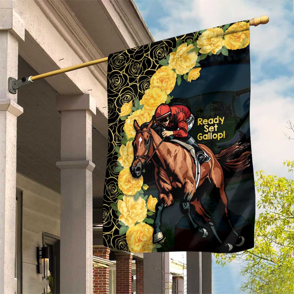 Melbourne Horse Racing Garden Flag Yellow Roses - Ready Set Gallop! - Wonder Print Shop