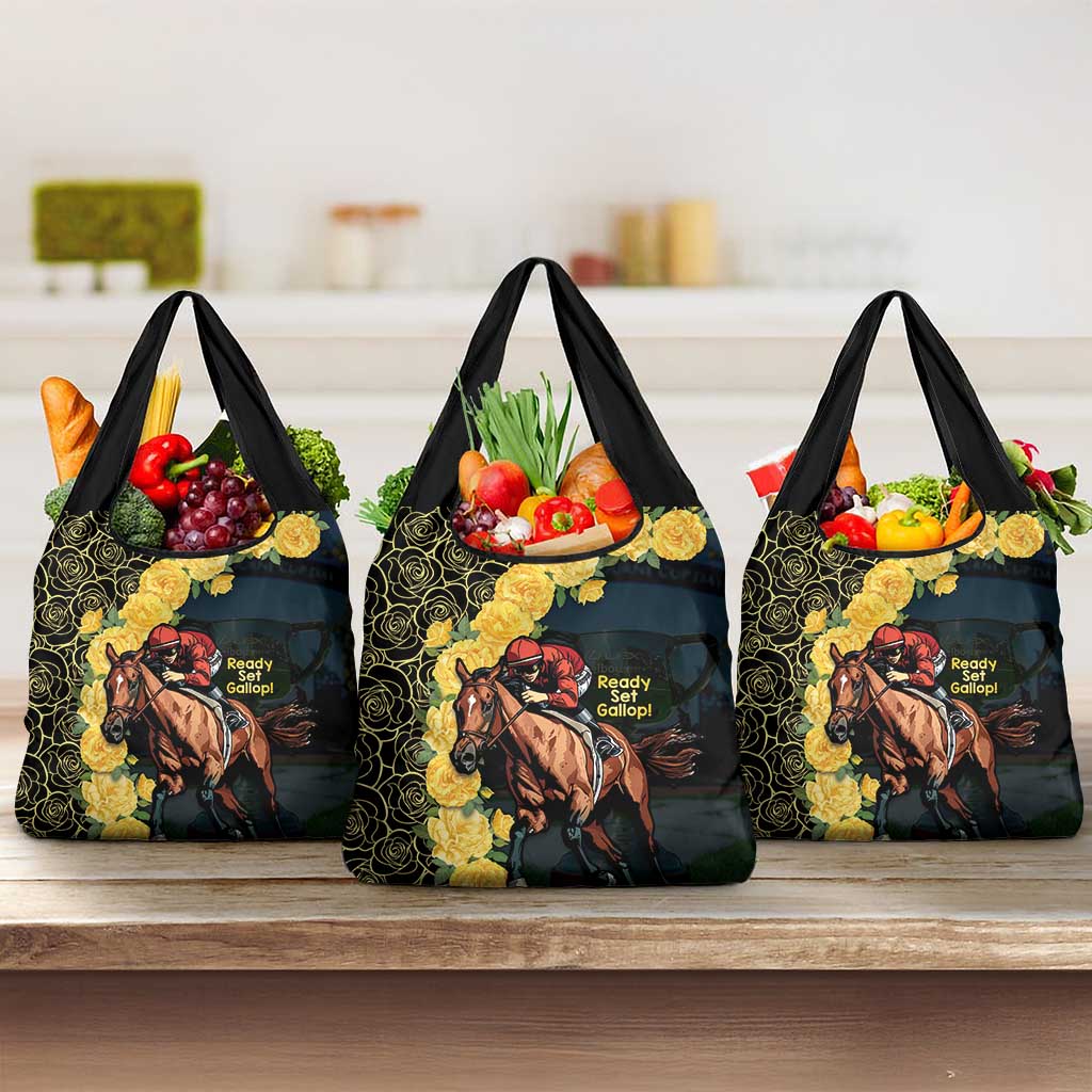 Melbourne Horse Racing Grocery Bag Yellow Roses - Ready Set Gallop! - Wonder Print Shop