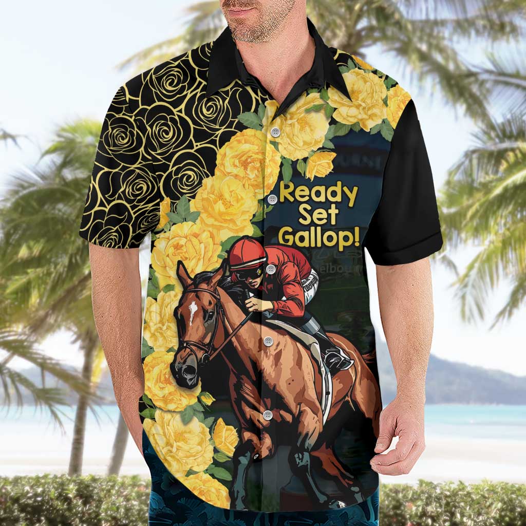 Melbourne Horse Racing Hawaiian Shirt Yellow Roses - Ready Set Gallop! - Wonder Print Shop
