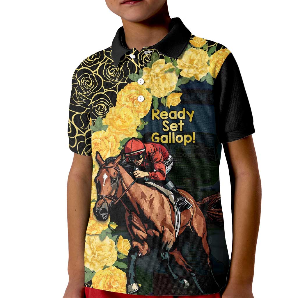 Melbourne Horse Racing Kid Polo Shirt Yellow Roses - Ready Set Gallop! - Wonder Print Shop