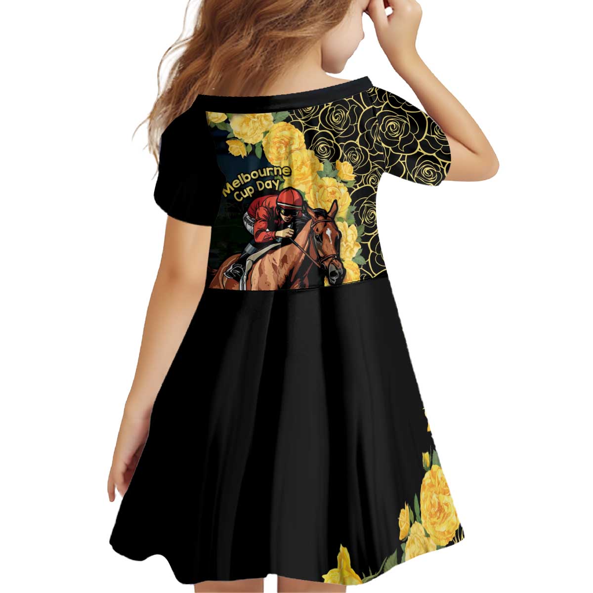 Melbourne Horse Racing Kid Short Sleeve Dress Yellow Roses - Ready Set Gallop! - Wonder Print Shop