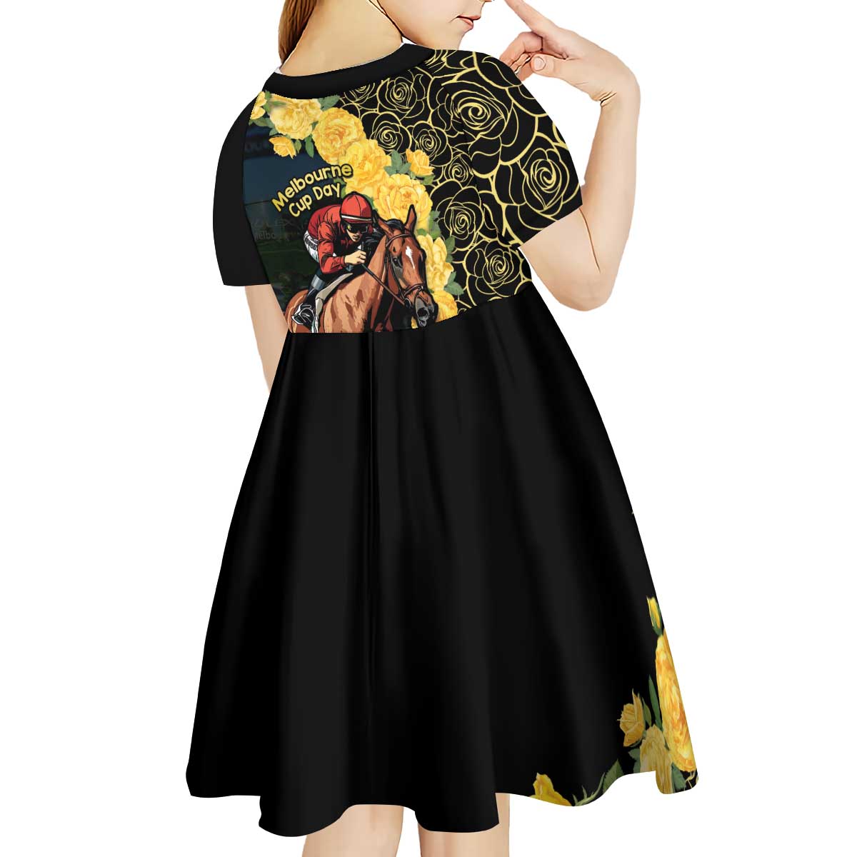 Melbourne Horse Racing Kid Short Sleeve Dress Yellow Roses - Ready Set Gallop! - Wonder Print Shop