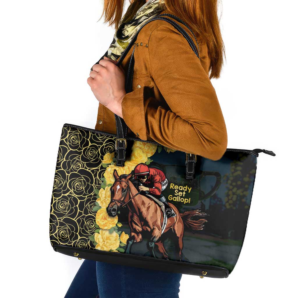Melbourne Horse Racing Leather Tote Bag Yellow Roses - Ready Set Gallop! - Wonder Print Shop