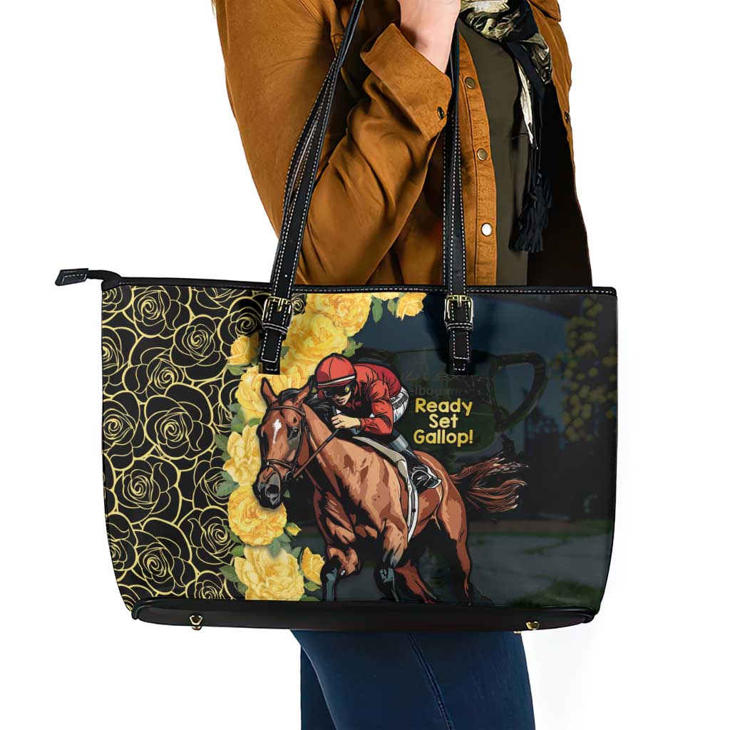 Melbourne Horse Racing Leather Tote Bag Yellow Roses - Ready Set Gallop! - Wonder Print Shop