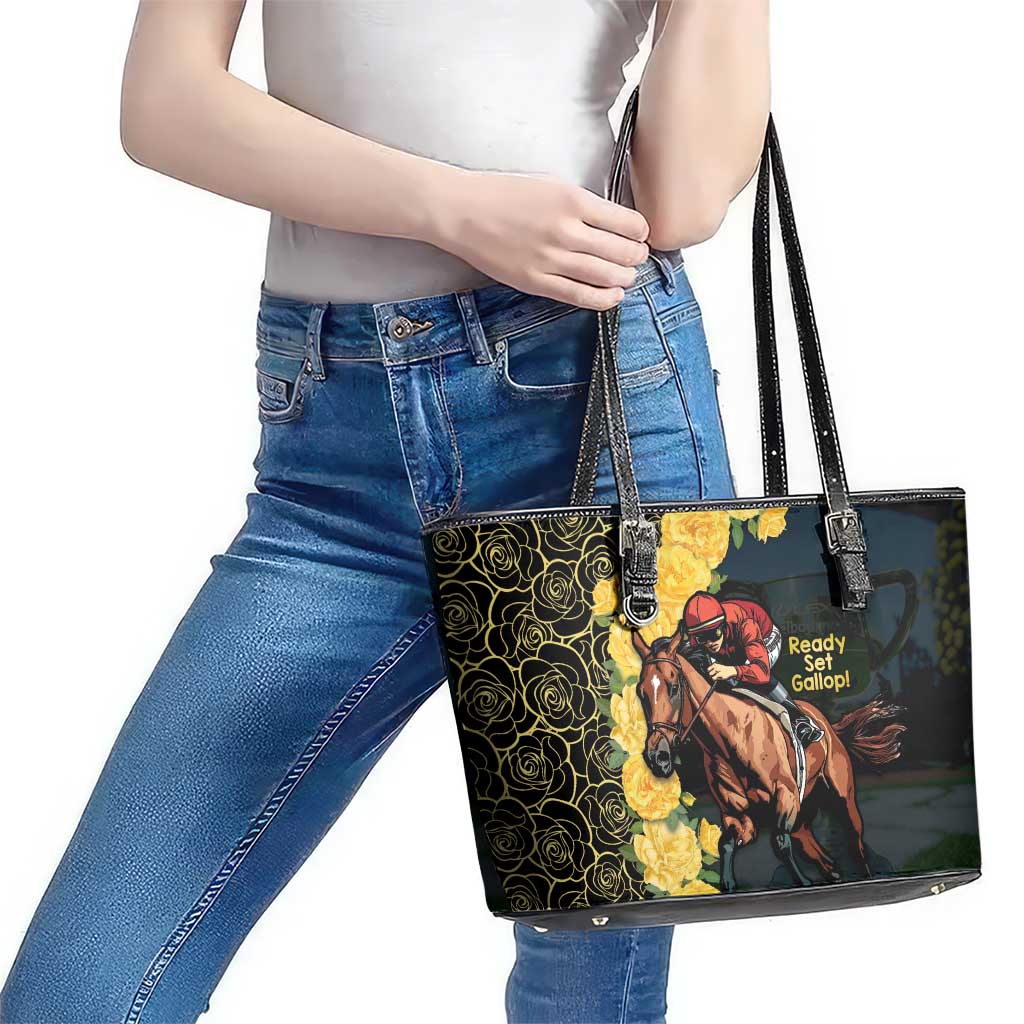 Melbourne Horse Racing Leather Tote Bag Yellow Roses - Ready Set Gallop! - Wonder Print Shop