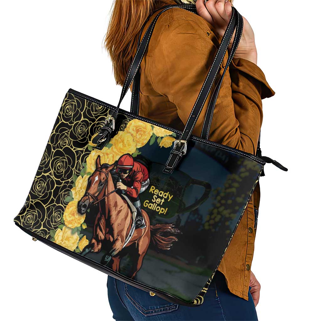 Melbourne Horse Racing Leather Tote Bag Yellow Roses - Ready Set Gallop! - Wonder Print Shop