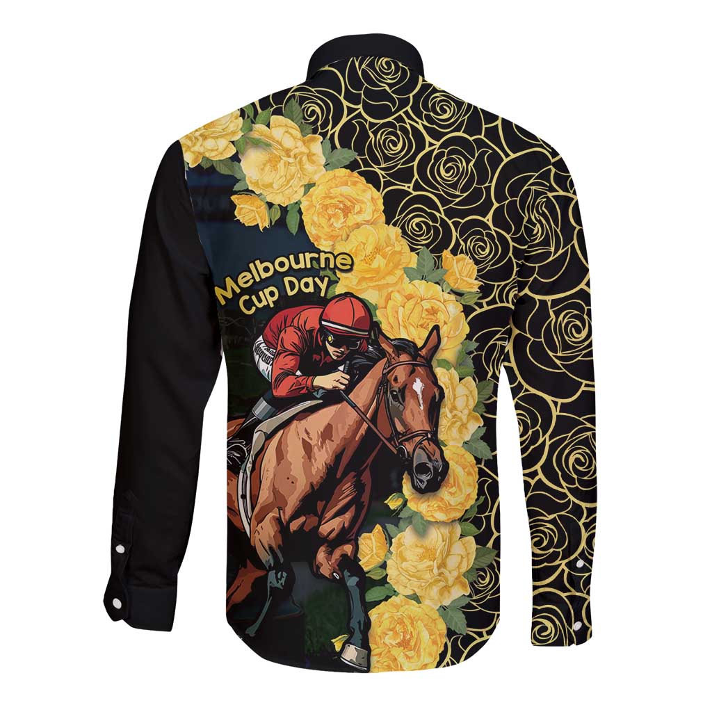 Melbourne Horse Racing Long Sleeve Button Shirt Yellow Roses - Ready Set Gallop! - Wonder Print Shop