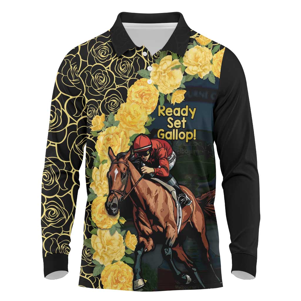 Melbourne Horse Racing Long Sleeve Polo Shirt Yellow Roses - Ready Set Gallop! - Wonder Print Shop