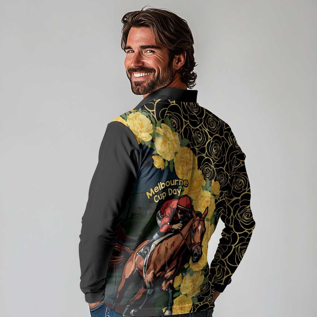 Melbourne Horse Racing Long Sleeve Polo Shirt Yellow Roses - Ready Set Gallop! - Wonder Print Shop