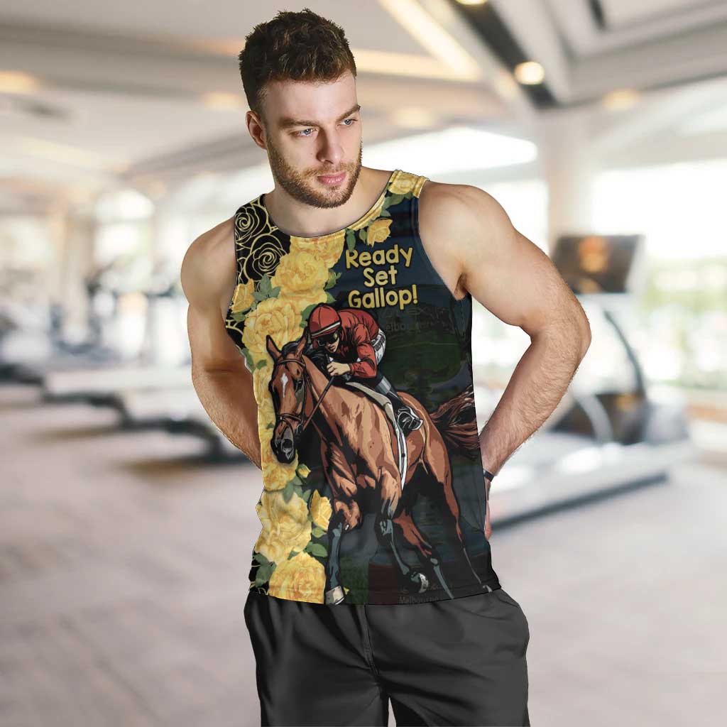 Melbourne Horse Racing Men Tank Top Yellow Roses - Ready Set Gallop! - Wonder Print Shop
