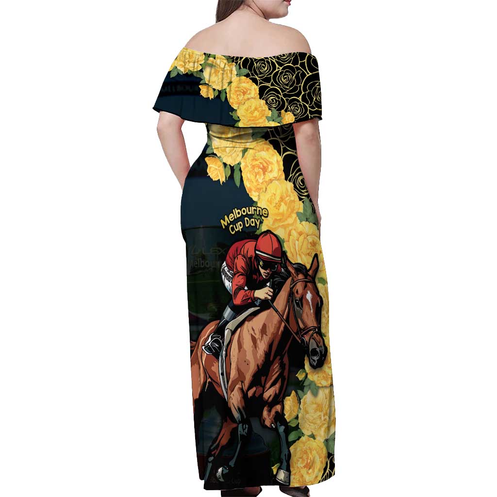 Melbourne Horse Racing Off Shoulder Maxi Dress Yellow Roses - Ready Set Gallop! - Wonder Print Shop