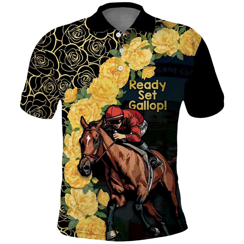 Melbourne Horse Racing Polo Shirt Yellow Roses - Ready Set Gallop! - Wonder Print Shop