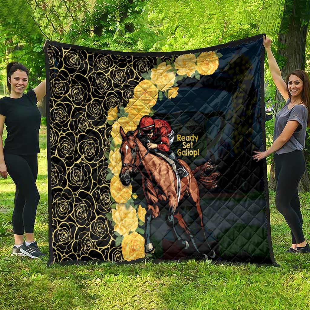 Melbourne Horse Racing Quilt Yellow Roses - Ready Set Gallop! - Wonder Print Shop