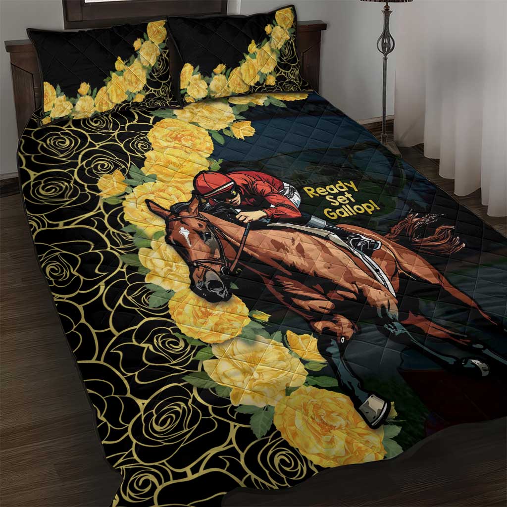 Melbourne Horse Racing Quilt Bed Set Yellow Roses - Ready Set Gallop! - Wonder Print Shop