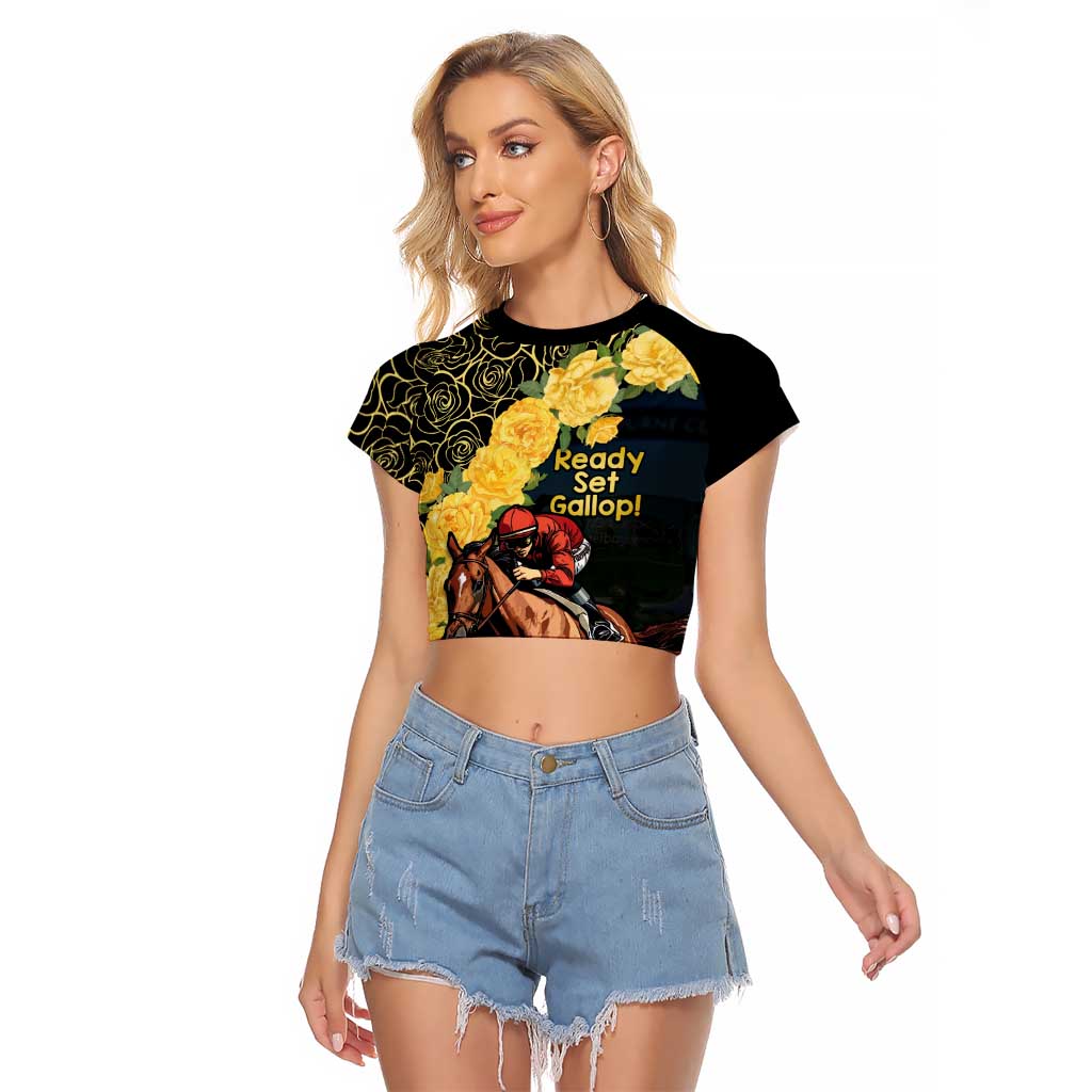 Melbourne Horse Racing Raglan Cropped T Shirt Yellow Roses - Ready Set Gallop! - Wonder Print Shop