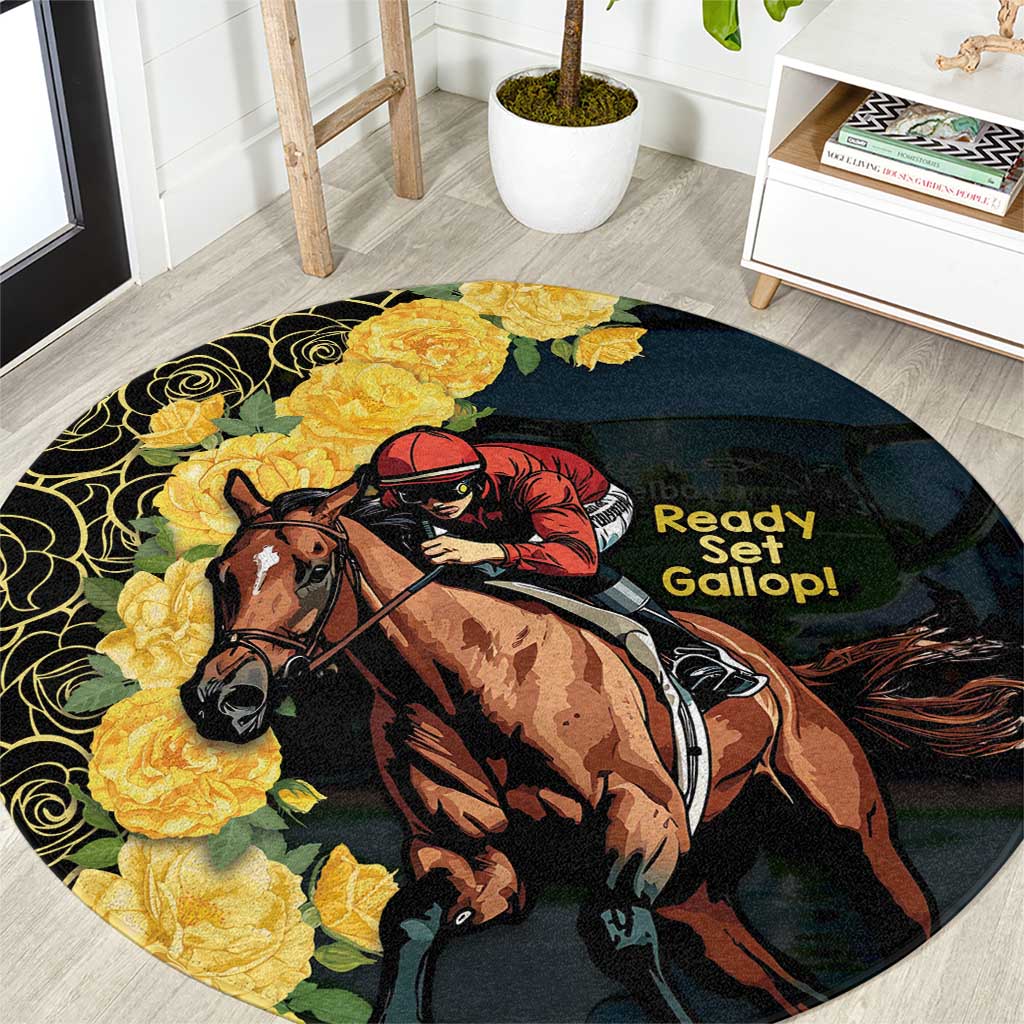 Melbourne Horse Racing Round Carpet Yellow Roses - Ready Set Gallop! - Wonder Print Shop
