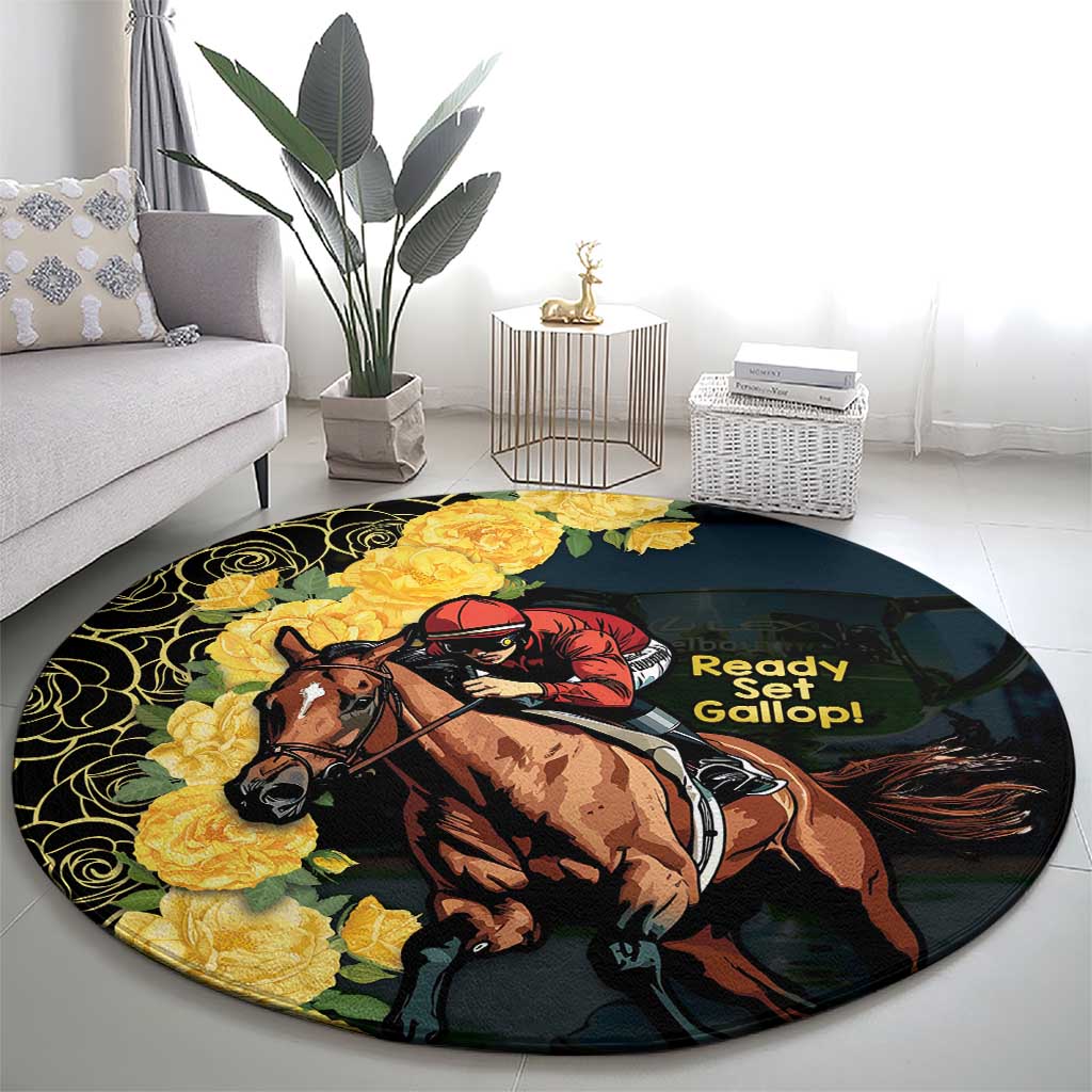 Melbourne Horse Racing Round Carpet Yellow Roses - Ready Set Gallop! - Wonder Print Shop