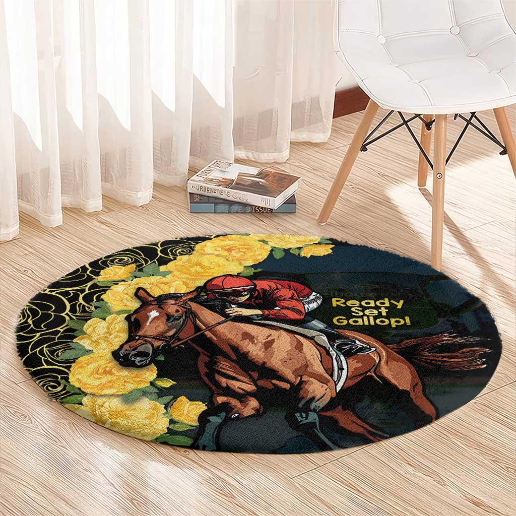 Melbourne Horse Racing Round Carpet Yellow Roses - Ready Set Gallop! - Wonder Print Shop