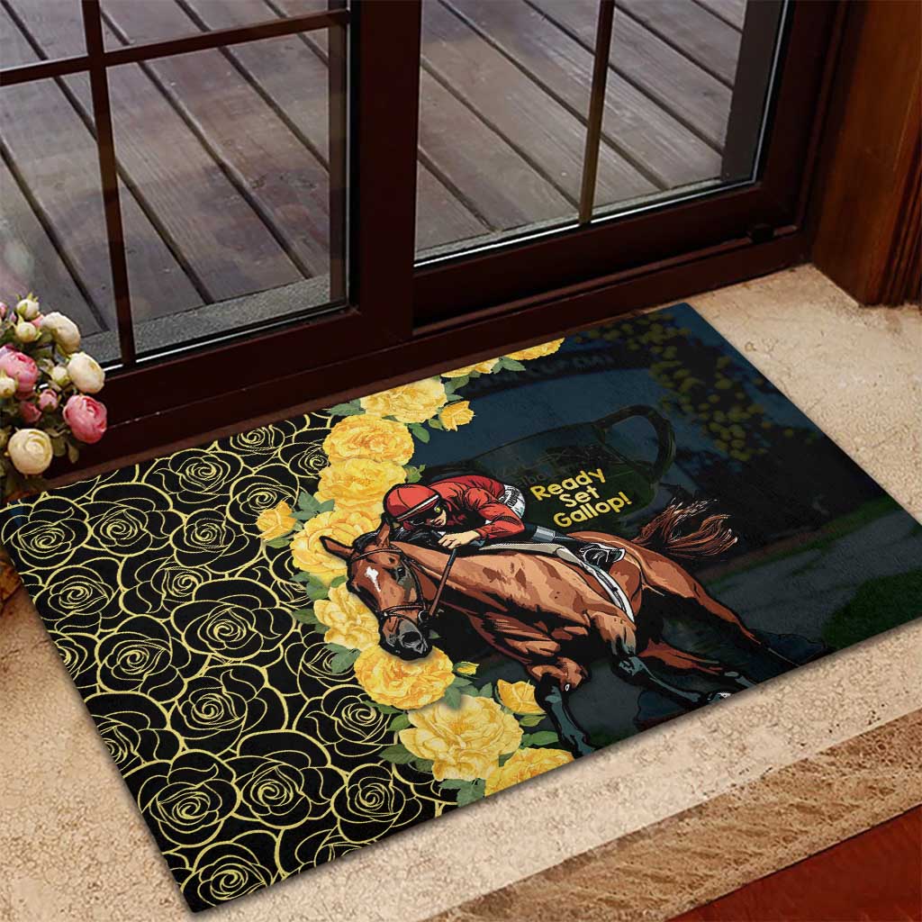 Melbourne Horse Racing Rubber Doormat Yellow Roses - Ready Set Gallop! - Wonder Print Shop
