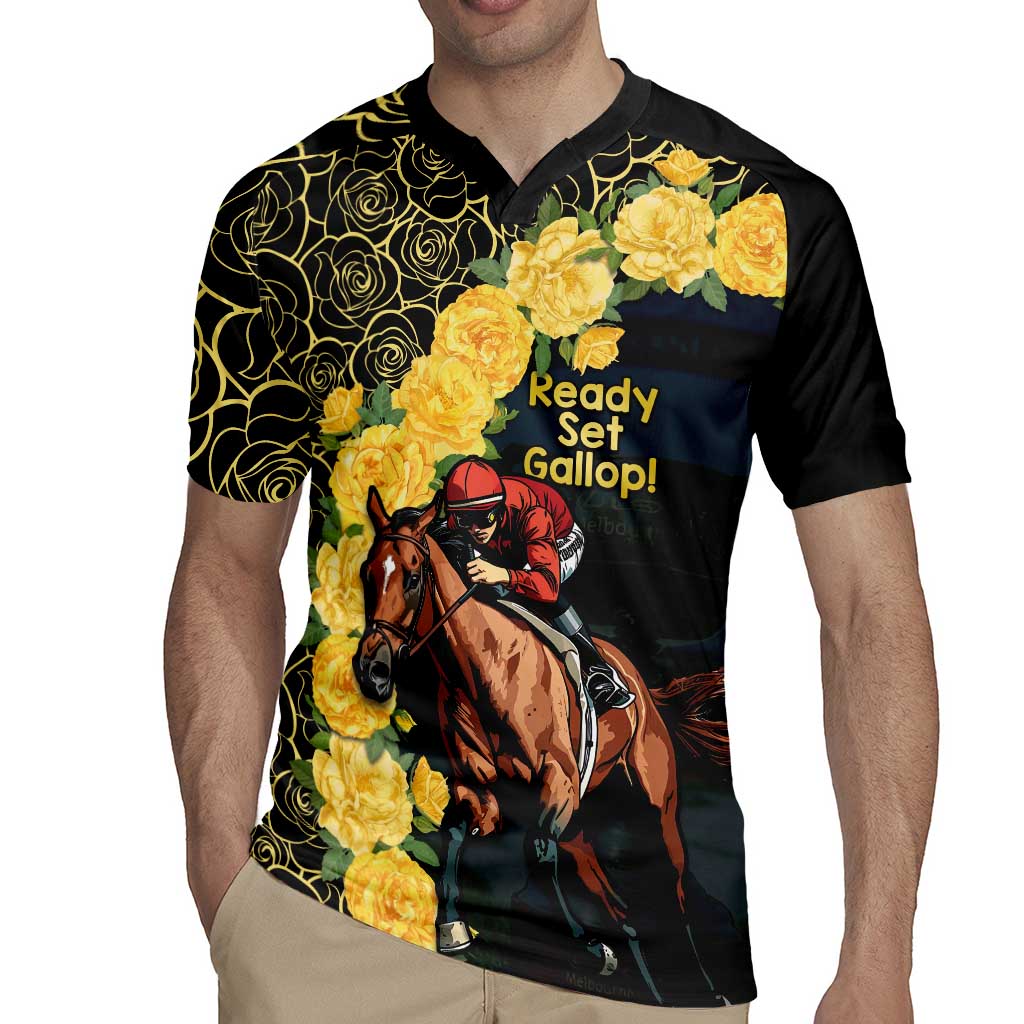 Melbourne Horse Racing Rugby Jersey Yellow Roses - Ready Set Gallop! - Wonder Print Shop