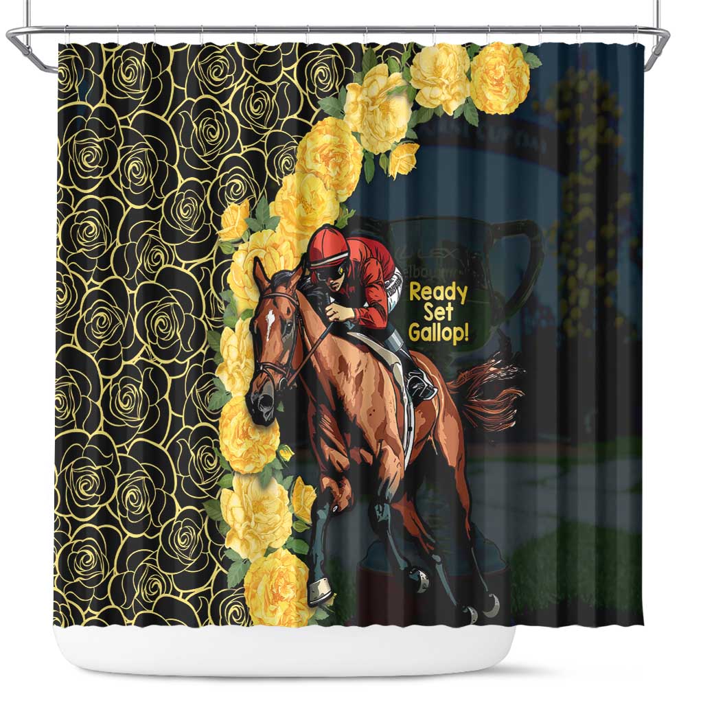 Melbourne Horse Racing Shower Curtain Yellow Roses - Ready Set Gallop! - Wonder Print Shop