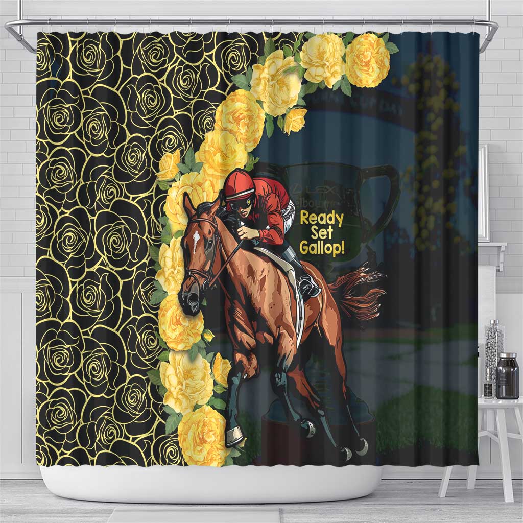 Melbourne Horse Racing Shower Curtain Yellow Roses - Ready Set Gallop! - Wonder Print Shop