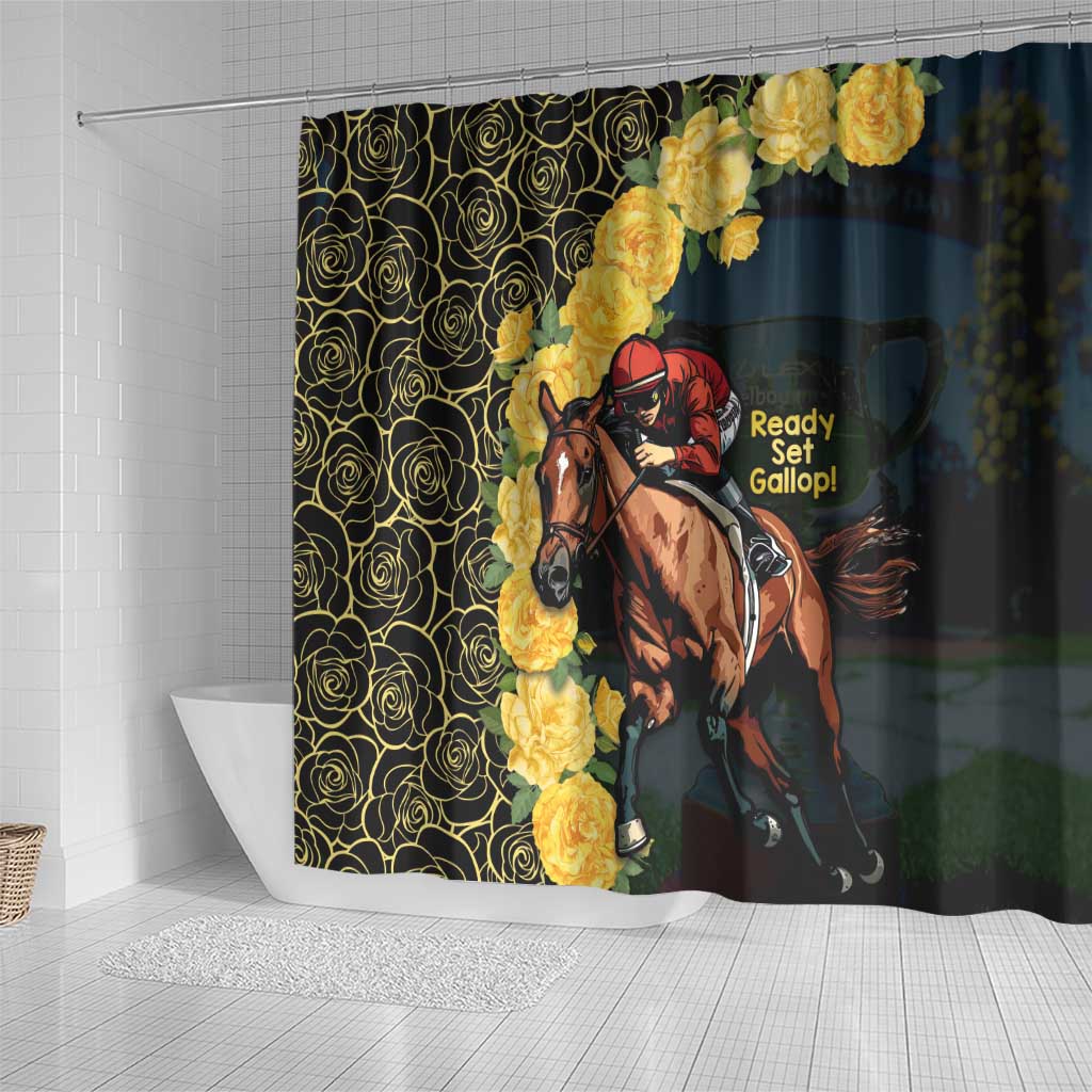 Melbourne Horse Racing Shower Curtain Yellow Roses - Ready Set Gallop! - Wonder Print Shop
