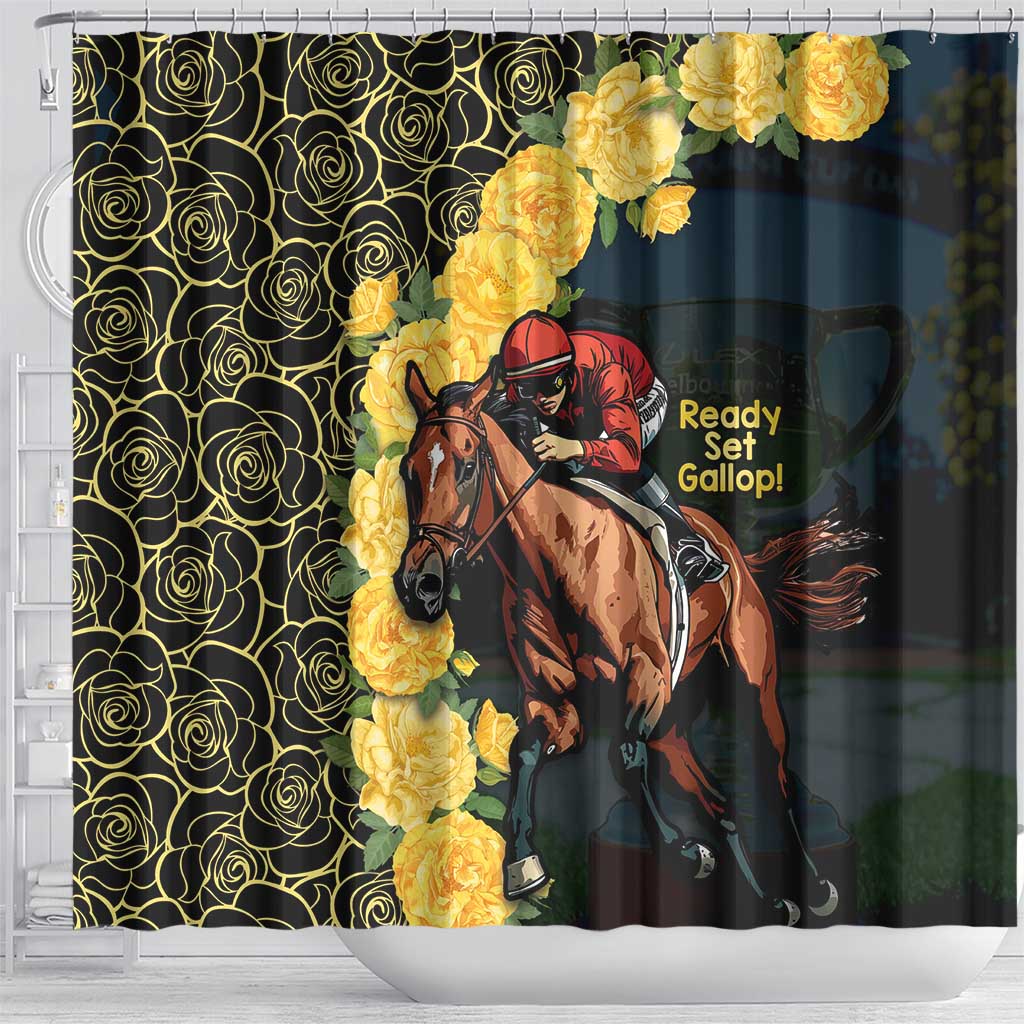 Melbourne Horse Racing Shower Curtain Yellow Roses - Ready Set Gallop! - Wonder Print Shop
