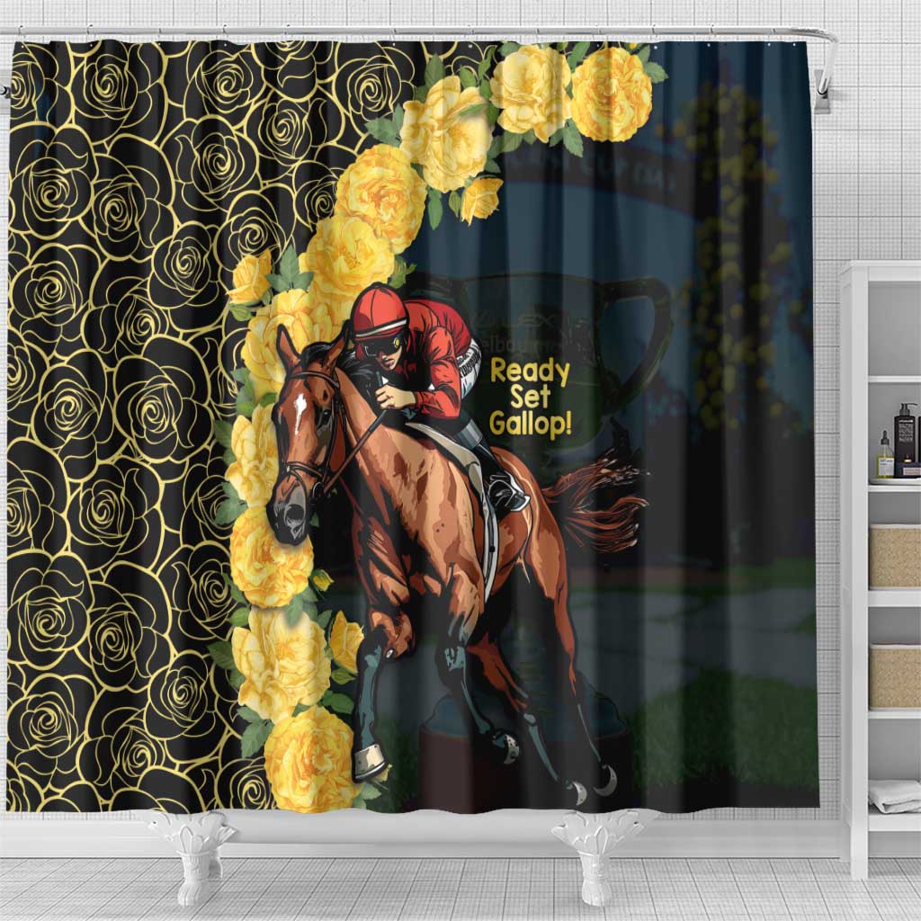 Melbourne Horse Racing Shower Curtain Yellow Roses - Ready Set Gallop! - Wonder Print Shop